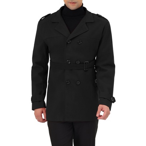 Lars Amadeus Men's Middle Length Double Breasted Notch Lapel Belted Pea  Coats Black Small