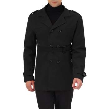 Lars Amadeus Men's Middle Length Double Breasted Notch Lapel Belted Pea Coats
