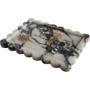 BRINJOY Natural Marble Tray with Scalloped Edge - 10.8"x8" Rectangular Bathroom & Vanity Organizer Tray (Black & White) - 1 of 4