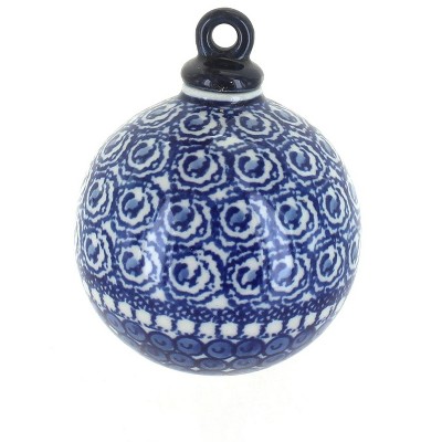 Blue Rose Polish Pottery Pearl Large Round Christmas Ornament