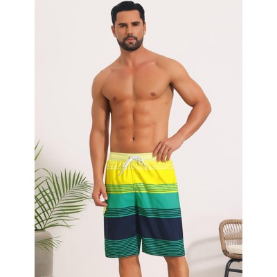 INSPIRE CHIC Men's Colorblock Striped Adjustable Drawstring Vacation Surfing Board Shorts 2 Packs 1 Green 1 Red 32 — фото 2