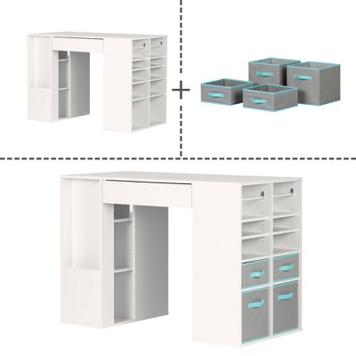 Crea CraftMaster White Counter-Height Table with Integrated Storage