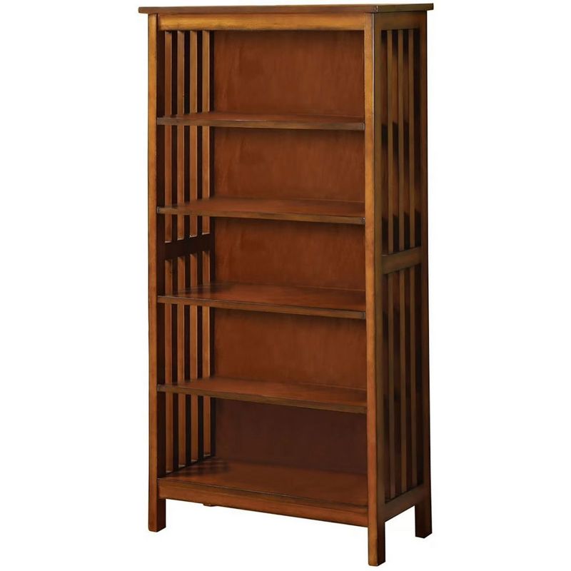 5 Tier Wooden Mission Style Bookshelf Walnut Color, 1 of 4