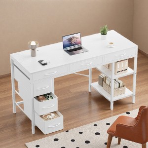 FONTOI 47 Inch Computer Desk Gaming Desk with 6 Drawers Open Shelf Storage Working Table Home Office Desks Study Desk, White, 47.24"* 18.11"*30.31" - 1 of 4