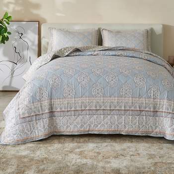 Briar Printed Vintage Quilt Bedding Set Beige/Blue - Patina Vie 