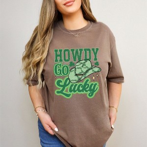 Simply Sage Market Women's Howdy Go Lucky Cowboy Hat Short Sleeve Garment Dyed Tee - 1 of 4
