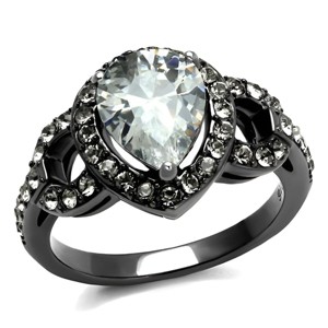 Slickblue Pear-Shaped CZ Ring for Women, Black & Clear Halo on Gunmetal Band, Statement Style, Stainless Steel, 5–10 - 1 of 4