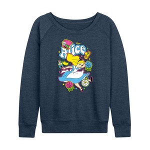 Women's - Disney - Alice in Wonderland Lightweight French Terry Wide Neck Long Sleeve Shirt - 1 of 4