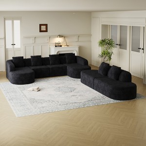 111.8" Lychee-Textured Long-Pile Polyester Modular U-Shaped Sectional Sofas with Curved Backrest and 3 Pillows - 1 of 4