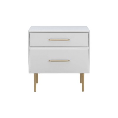 White and Gold 2-Drawer Nightstand with Sleek Design