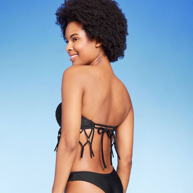 Women's Beaded Macrame Bandeau Bikini Top - Wild Fable™ Black, 3 of 11