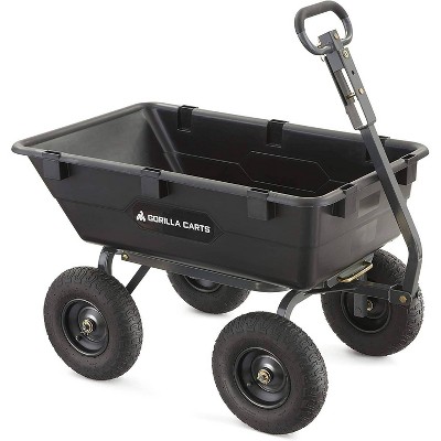 Photo 1 of (DENTED SIDE) 
Gorilla Carts Heavy-Duty Poly Yard Dump Cart with 2 In 1 Convertible Handle Capacity