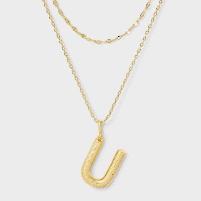 14K Gold Dipped Cubic Zirconia Duo Initial Multi-Strand Necklace - A New Day™ Gold