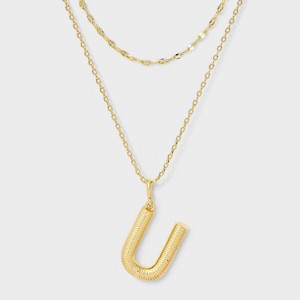 14K Gold Dipped Cubic Zirconia Duo Initial Multi-Strand Necklace - A New Day™ Gold - 1 of 4