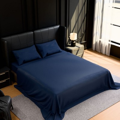 DSVIMOY Bedding Set 4 Piece Brushed Microfiber Fade and Shrinkage Resistant for Bedroom, Blue, 12"*10"*3"