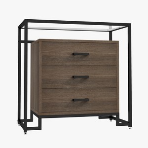 Tempered Glass, Steel, and Melamine Raised Bottom Three-Drawer Dresser - Bedroom Furniture, Durable, Stylish, Spacious, and Modern - 1 of 4