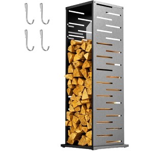 FONTOI 4ft Firewood Rack Fire Wood Storage Heavy Duty Log Rack Outdoor Indoor with Hooks Adjustable Feet Holder Warm Winter, Black, 14.8"*14.8"*44.1" - 1 of 4