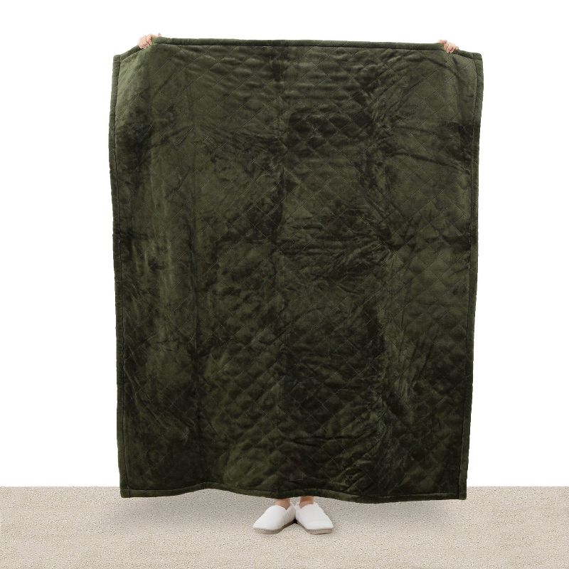Sunbeam 50&#34; x 60&#34; Quilted Nordic Velvet Reverse Shearling Heated Throw Electric Blanket Olive, 5 of 9
