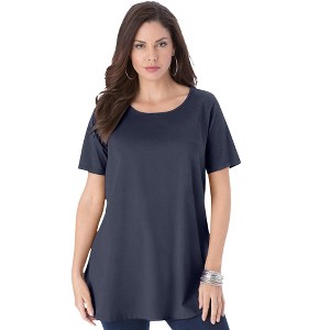 Roaman's Women's Plus Size Swing Ultimate Tee With Keyhole Back - 1 of 4