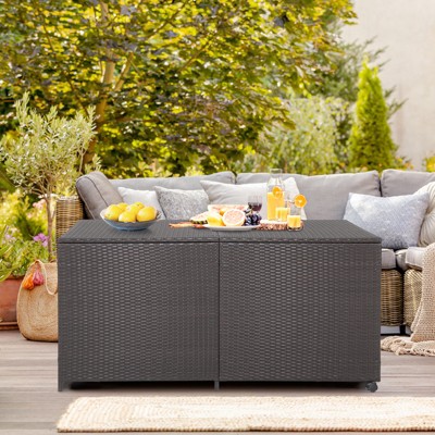 Mix Brown Wicker 175 Gallon Deck Storage Box with Wheels