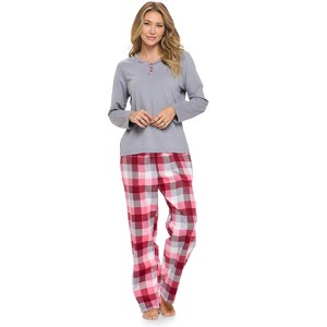 Casual Nights Women's Jersey Knit Long-Sleeve Top and Soft Flannel Bottom Pajama Set - 1 of 4