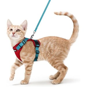 rabbitgoo Cat Harness and Leash for Walking, Escape Proof Soft Adjustable , Easy Control Breathable Reflective Strips Jacket, Red & Teal, XS - 1 of 1