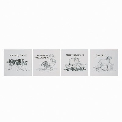 Transpac Metal Farm Sketch Sign Set of 4 Freestanding Tabletop Signs White Spring Indoor Decoration