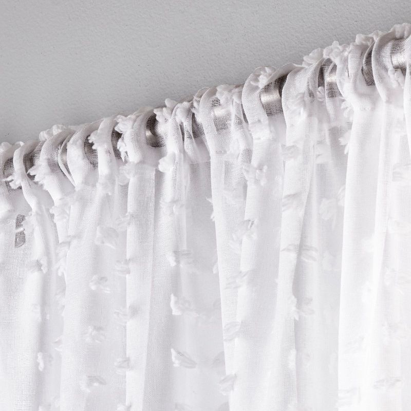 Exclusive Home Spirit Woven Pouf Applique Sheer Rod Pocket Curtain Panel Pair, 54"x63", White, 3 of 5