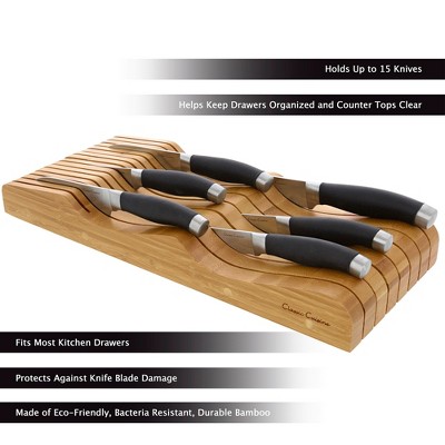 In Drawer Bamboo Knife Block and Cutlery Storage Organizer, Holds up to 15 Knives  Bacteria Resistant and Protects Blades by Classic Cuisine