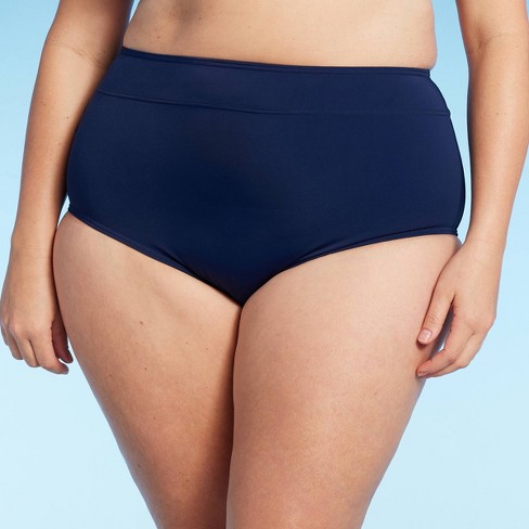 Lands' End Women's UPF 50 Full Coverage Tummy Control High Waist Bikini  Bottom - Navy Blue 3X