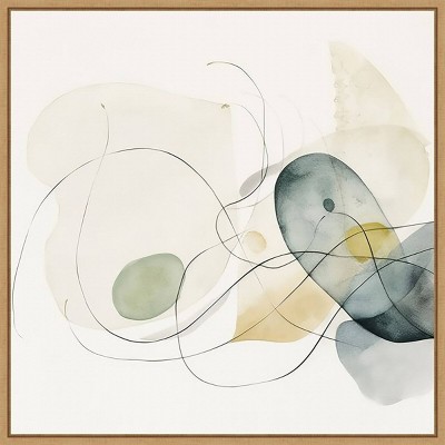 30" Watercolor Abstract Organic Shapes I Canvas Art with Maple Frame