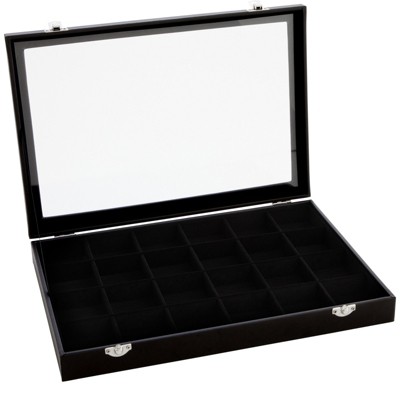 Black Leatherette Jewelry Display Tray with Velvet Lining, 24 Slots