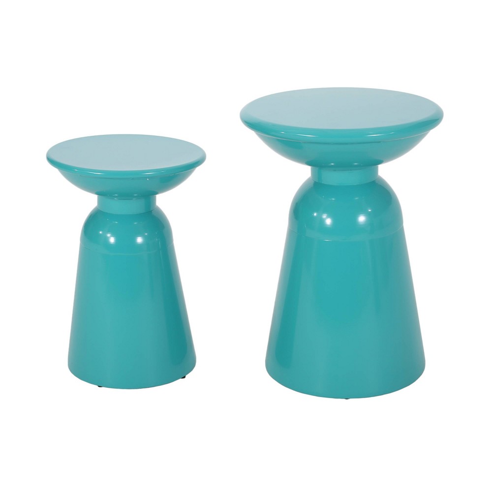 2pk Pelon Outdoor Round Iron Side Tables Teal - Christopher Knight Home: Modern Pedestal, Durable Design