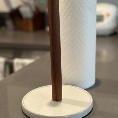 White Marble and Wood Paper Towel Holder + Reviews