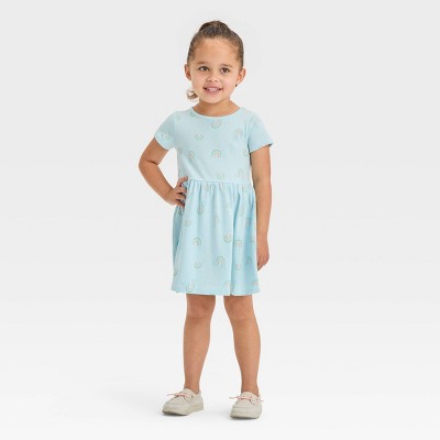 Image of Toddler Girls' Rainbow Short Sleeve Dress - Cat & Jack™ Blue 3T