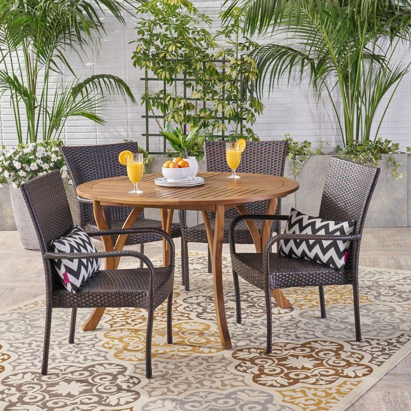 Collins 5pc Acacia Wood &#38; Wicker Dining Set - Teak/Brown - Christopher Knight Home, 3 of 8