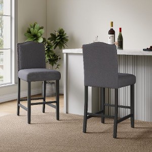 Kumasinova Set of 2 Antique-Style Counter Stools with Nailhead Trim, Counter Height Bar Stools with Rubberwood Legs, Upholstered Counter Height Stools - 1 of 4