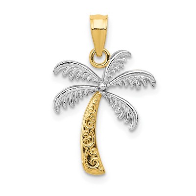 Black Bow Jewelry 14k Yellow Gold and White Rhodium Palm Tree Pendant