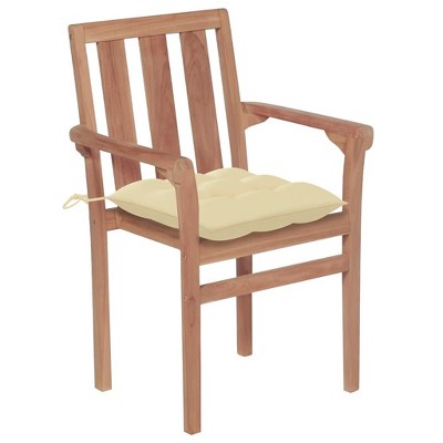 vidaXL Solid Teak Wood Patio Chairs - Set of 2 with Cream White Polyester Cushions, Stackable Outdoor Lounge Seating for Garden/Deck
