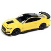 2021 Ford Mustang Shelby GT500 Carbon Fiber Track Pack Grabber Yellow with Black Top 1/64 Diecast Model Car by Auto World - 2 of 3