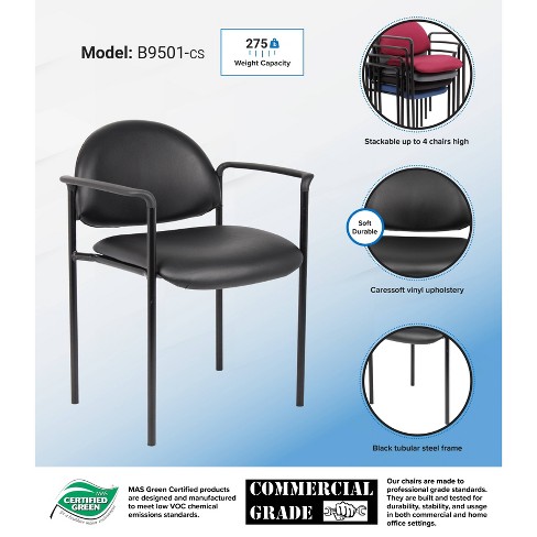 Vinyl Modern Stacking Chair Black - Boss Office Products: Caressoft Upholstery, Metal Frame, 275lb Capacity - image 1 of 4