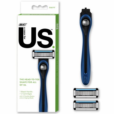 BIC Us. 5-Blade Unisex Razor – 1 Handle + 2 Blade Refills – Navy