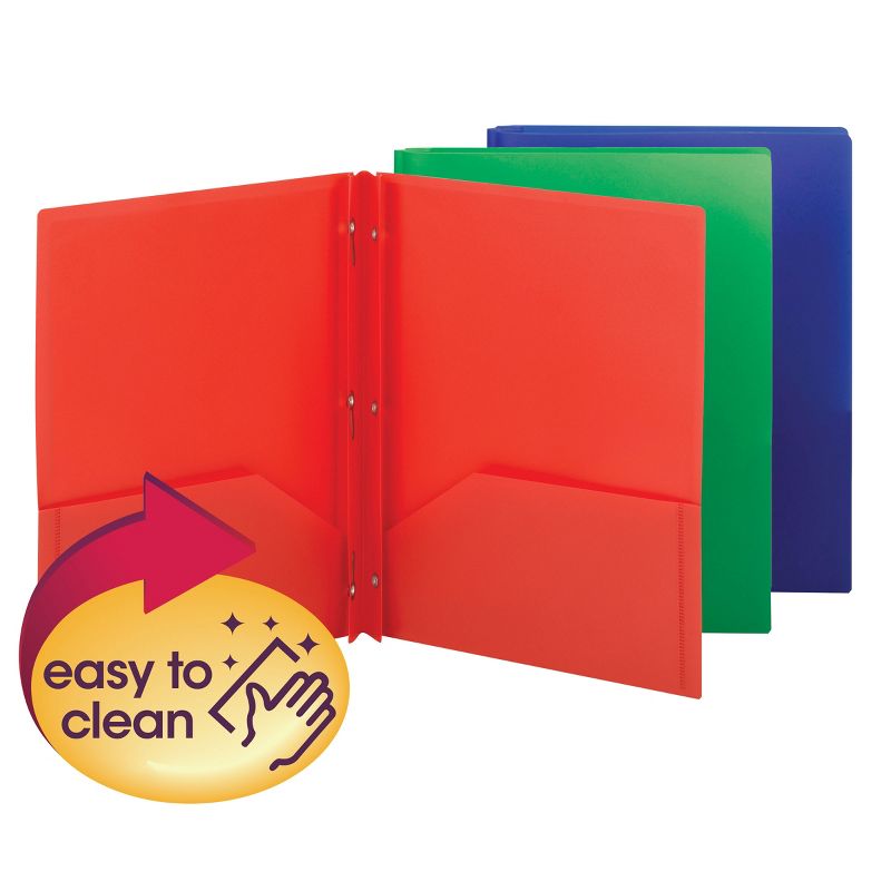 Smead Poly Two-Pocket Folder with Tang Style Fasteners, Letter Size, Assorted Colors, 6 per Pack (87745), 1 of 6