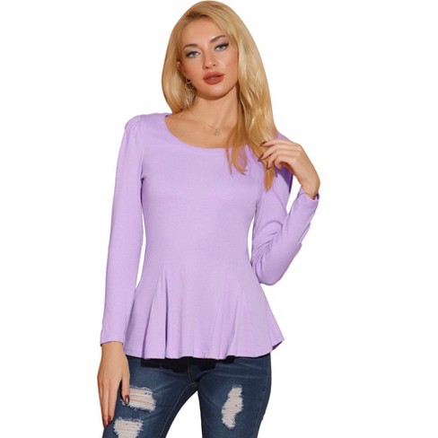 Allegra K Women's Long Sleeve Sleeves Scoop Neck Casual Peplum Shirt Top  Light Purple Medium : Target
