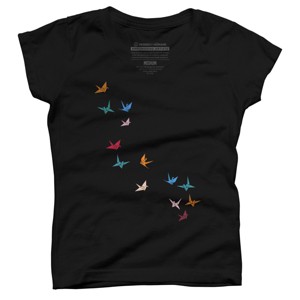 Girl's Design By Humans Flying Paper Cranes Birds By Magnussons T-Shirt - 1 of 3