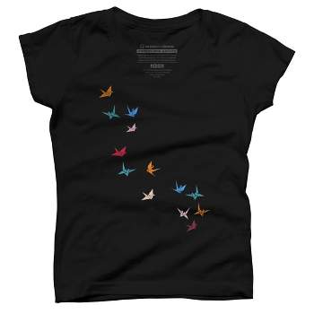 Girl's Design By Humans Flying Paper Cranes Birds By Magnussons T-Shirt