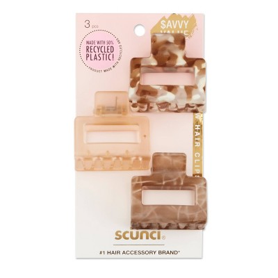 sc&#252;nci Recycled Rectangular Open Center Claw Clips - Neutral - All Hair - 3pk