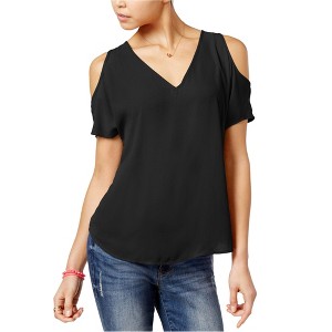 Hippie Rose Womens Cold-Shoulder Printed Pullover Blouse, Black, X-Small - 1 of 1