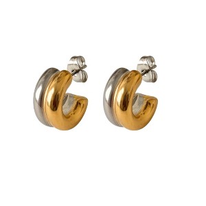 Fusion Glow Mixed Metal Two-Tone Earrings – Bold Sculptural Hoops - 1 of 4