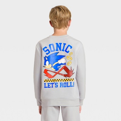 Boys' Sonic the Hedgehog Front and Back Graphic Fleece Crewneck Sweatshirt - Silver